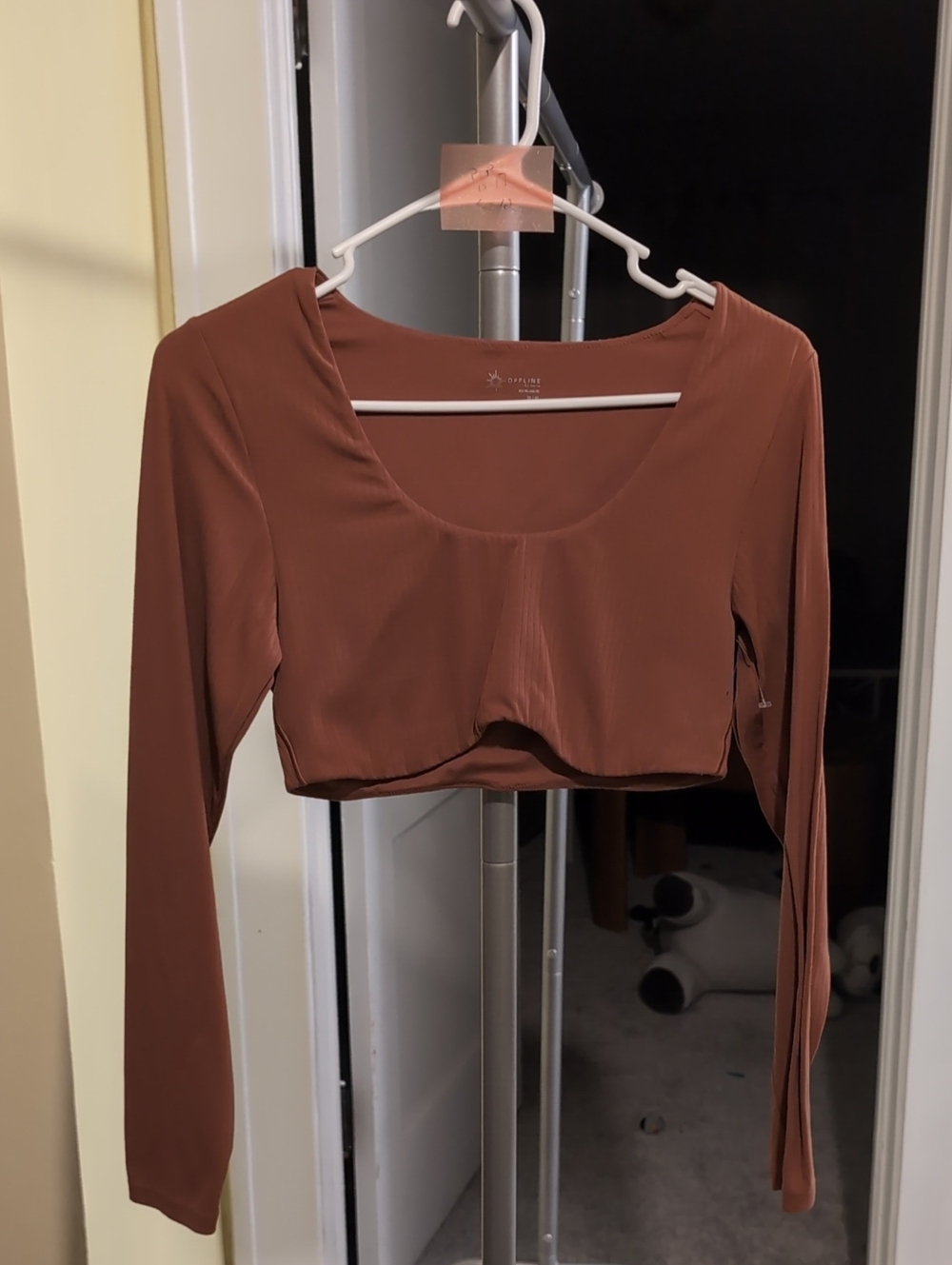 aerie Rust Brown Long-Sleeve Cropped Scoop Top